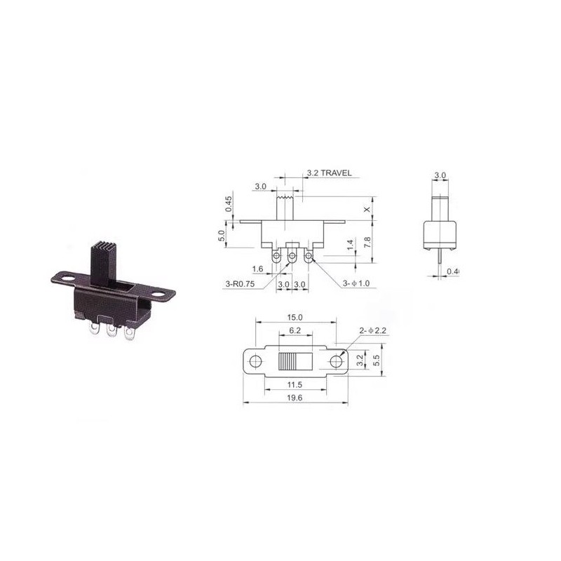 Mini Miniature Model Slide Switch On-OFF 2 Position SPDT 3 Pin Micro Toggle PCB