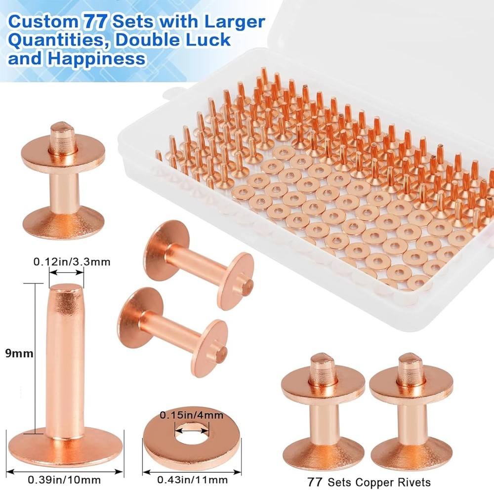 154pcs copper rivets for leather 12 smooth leather rivets without pattern pure
