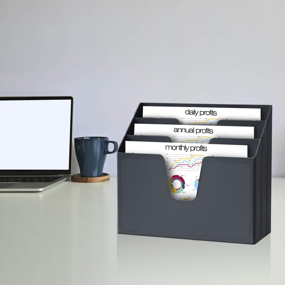 Horizontal Triple File Folder Holder Organizer black Color