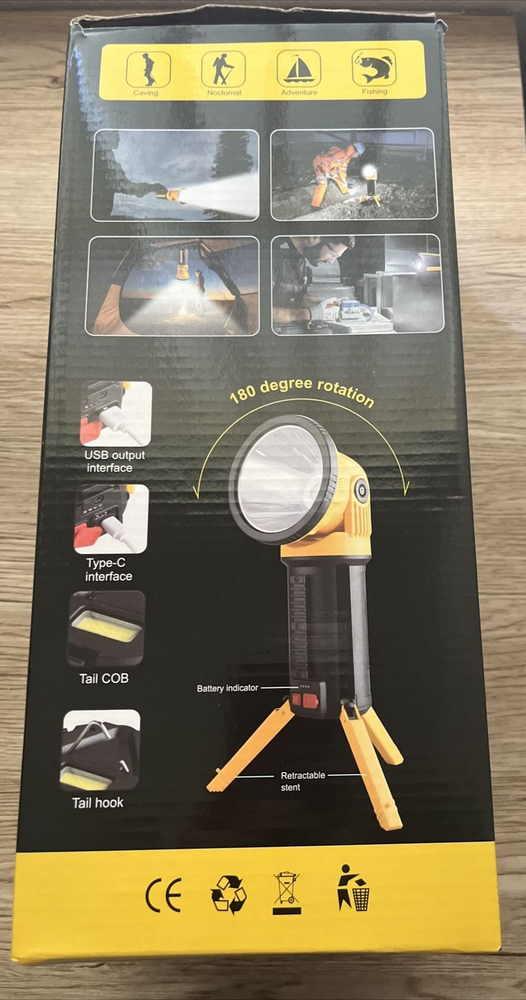 Multifuctional Searchlight Flood light Foldable Tripod Stand & Detachable Handle