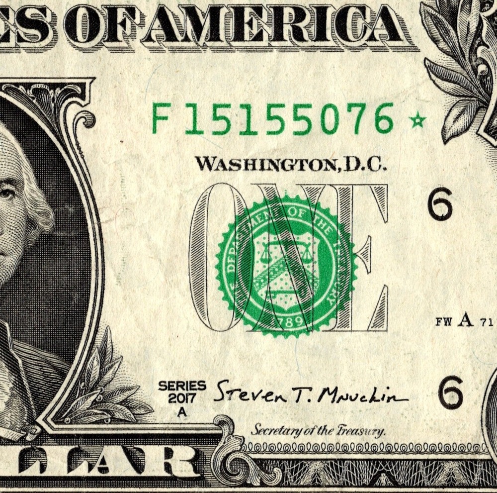 2017 F Star Note FANCY SERIAL NUMBER ONE DOLLAR Regular Run