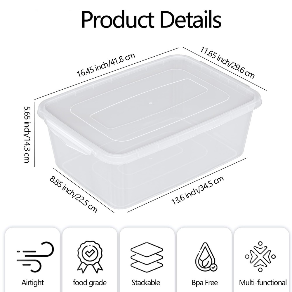 2-Pack Plastic Containers Box with Latching Lid, Stackable Nestable Storage B...