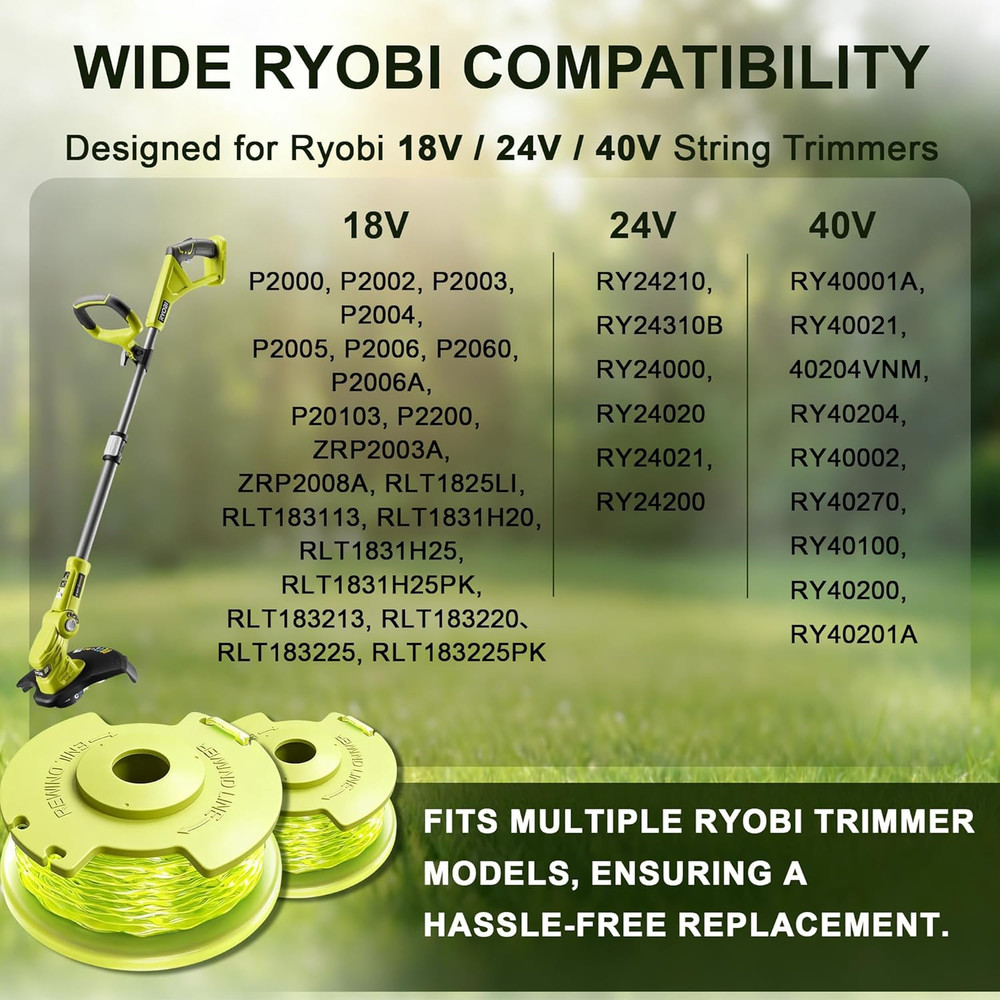 Weed Wacker String Compatible for Ryobi One Plus+ AC80RL3, 11Ft 0.080" String Tr