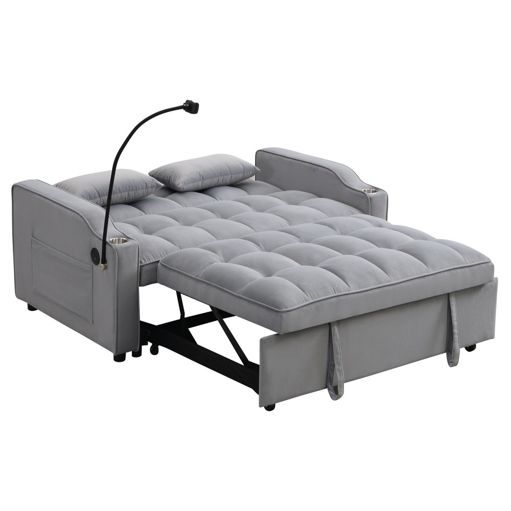 Modern Convertible Sleeper Sofa Bed Loveseat Sofa with Pull-Out Bed & USB Ports