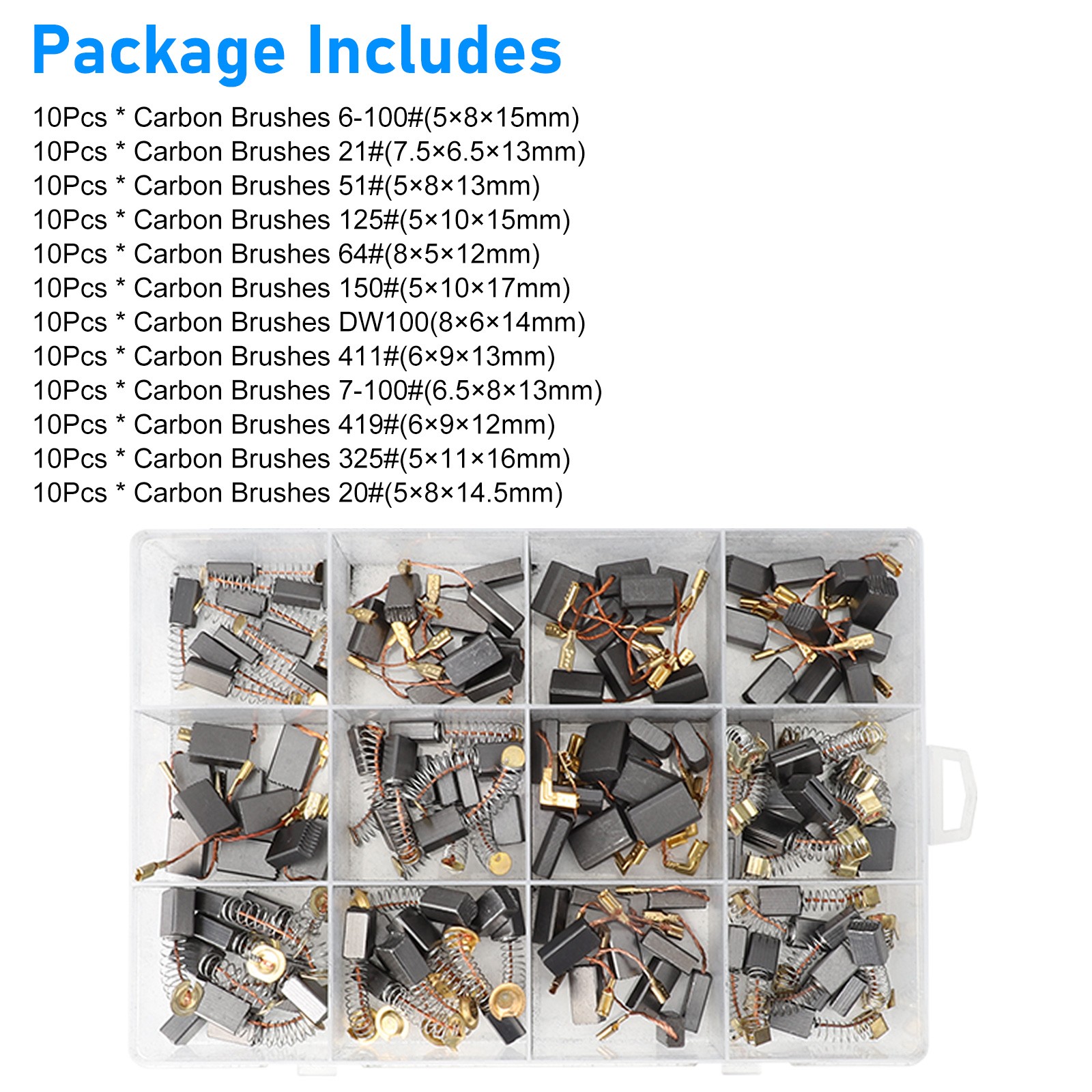 120x 12 Sizes Electric Motor Graphite Carbon Brushes Accessories For Power Tool