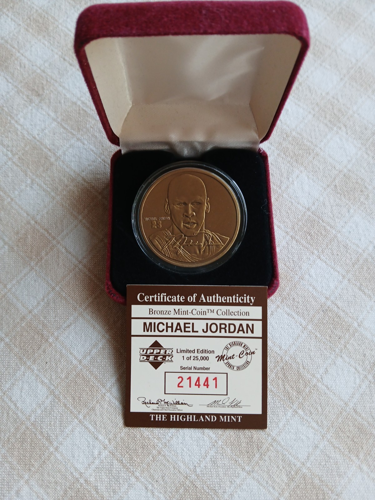 1995 Michael Jordan Highland Mint Bronze Coin with COA