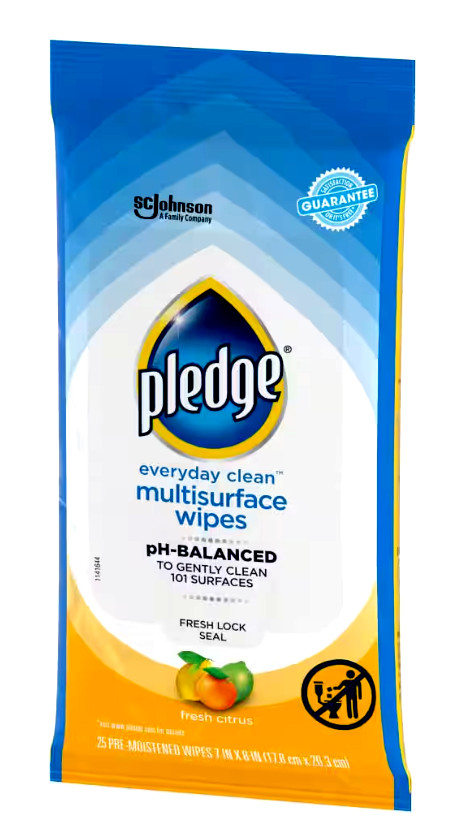 Pledge Multi-Surface Wipes, pH-Balanced formula - 25 ct.