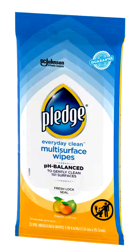 Pledge Multi-Surface Wipes, pH-Balanced formula - 25 ct.