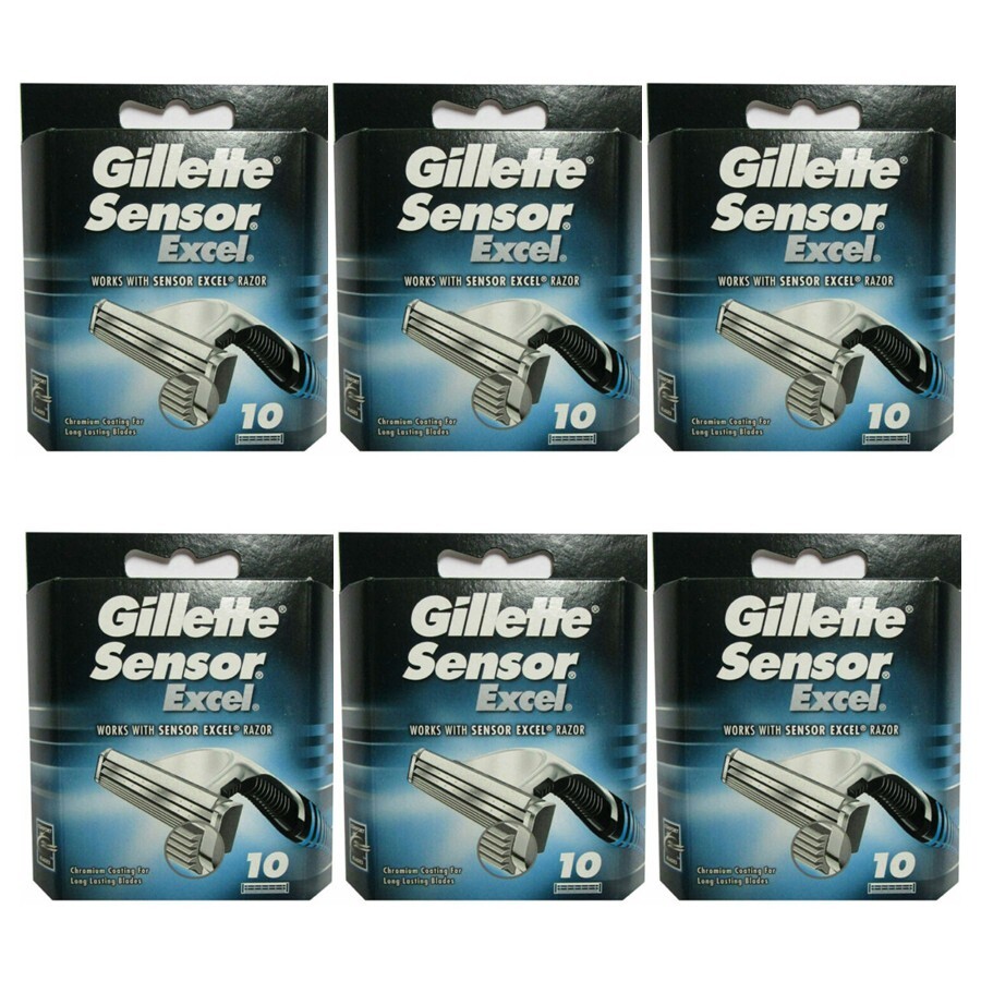 6 x Gillette Sensor Excel Razor Blade Refills, Total 60 Cartridges