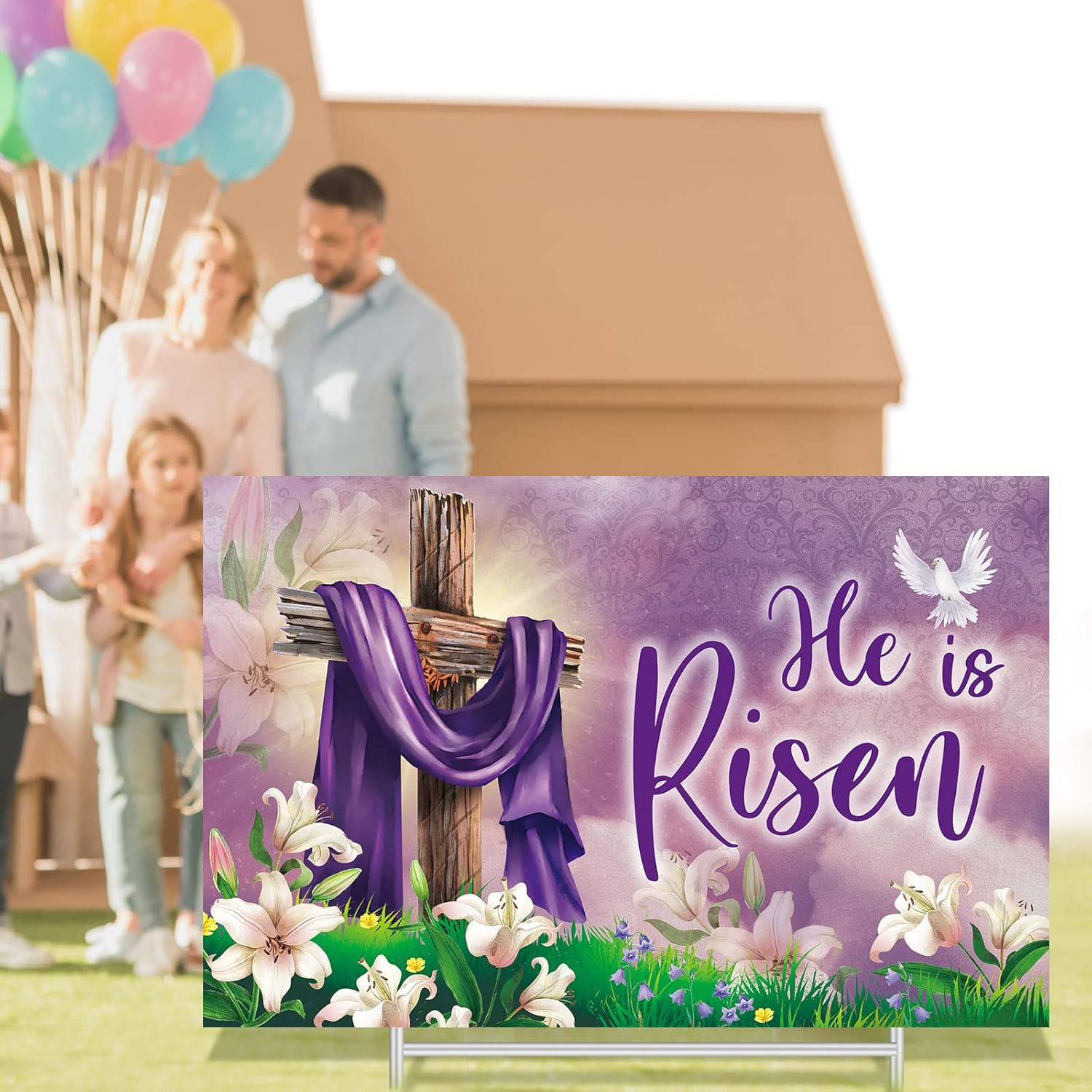 Easter Yard Sign Outdoor Decoration He Is Risen Yard Sign with Metal Stakes Reli
