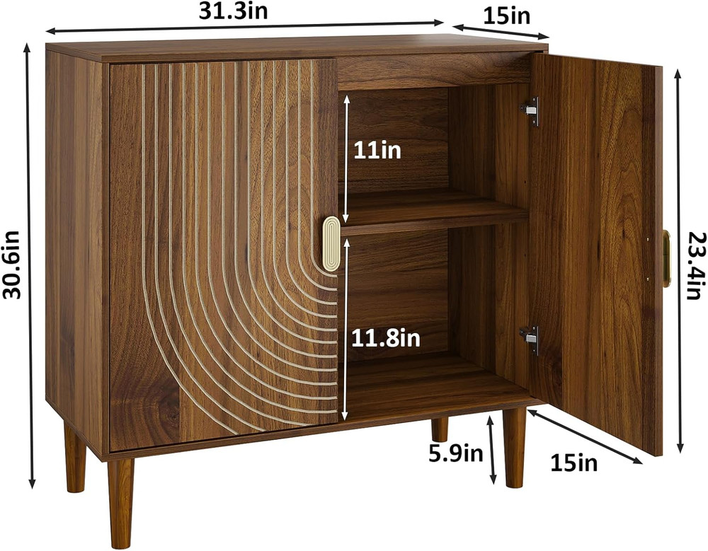 Stylish Walnut Sideboard Buffet Cabinet with Adjustable Shelf and Storage