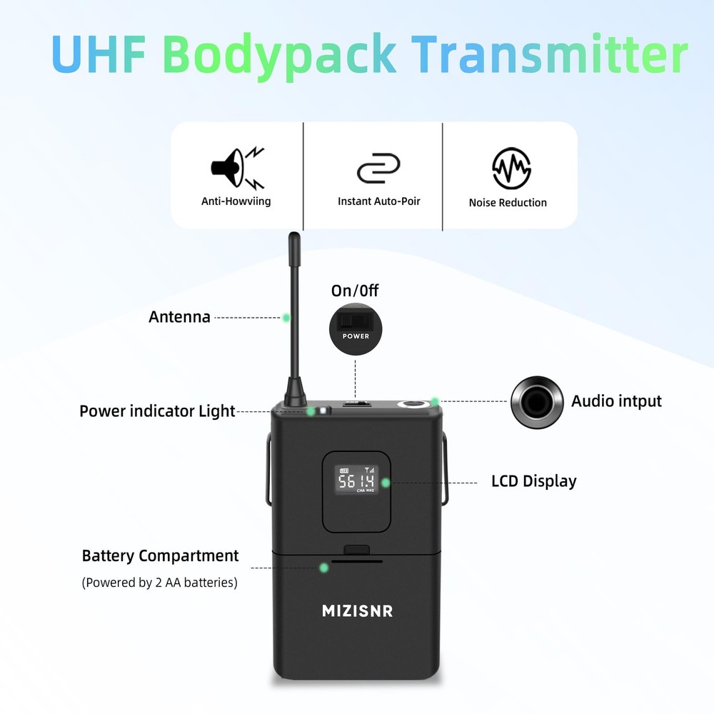 Lapel Wireless Microphone System with Headset & Lavalier Mics, 4 Channel UHF ...