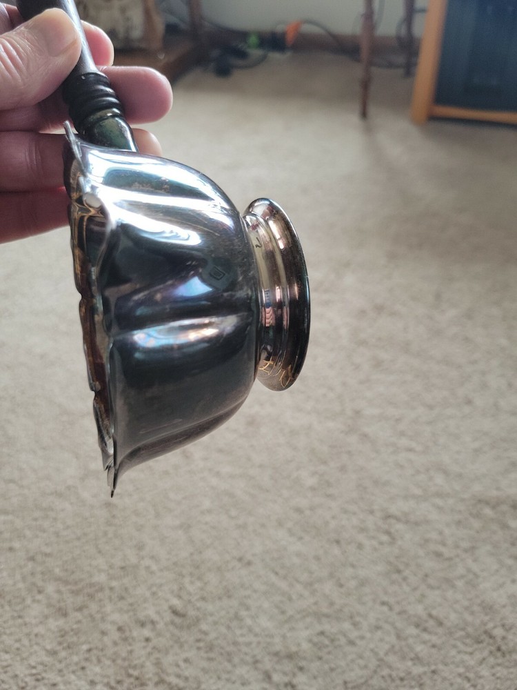 Vintage Silver-Plated Gravy Boat with Wood Handle. Unmarked