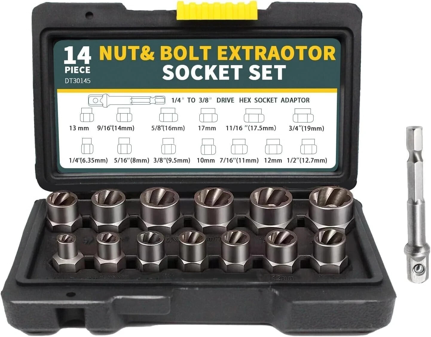 14PCS Impact Bolt Extractor Set Nut Remover Stripped Extraction Socket Tools