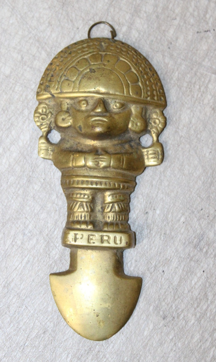 Vintage Peruvian Tumi Brass Wall Hanging Good Luck Charm 6 5/8''