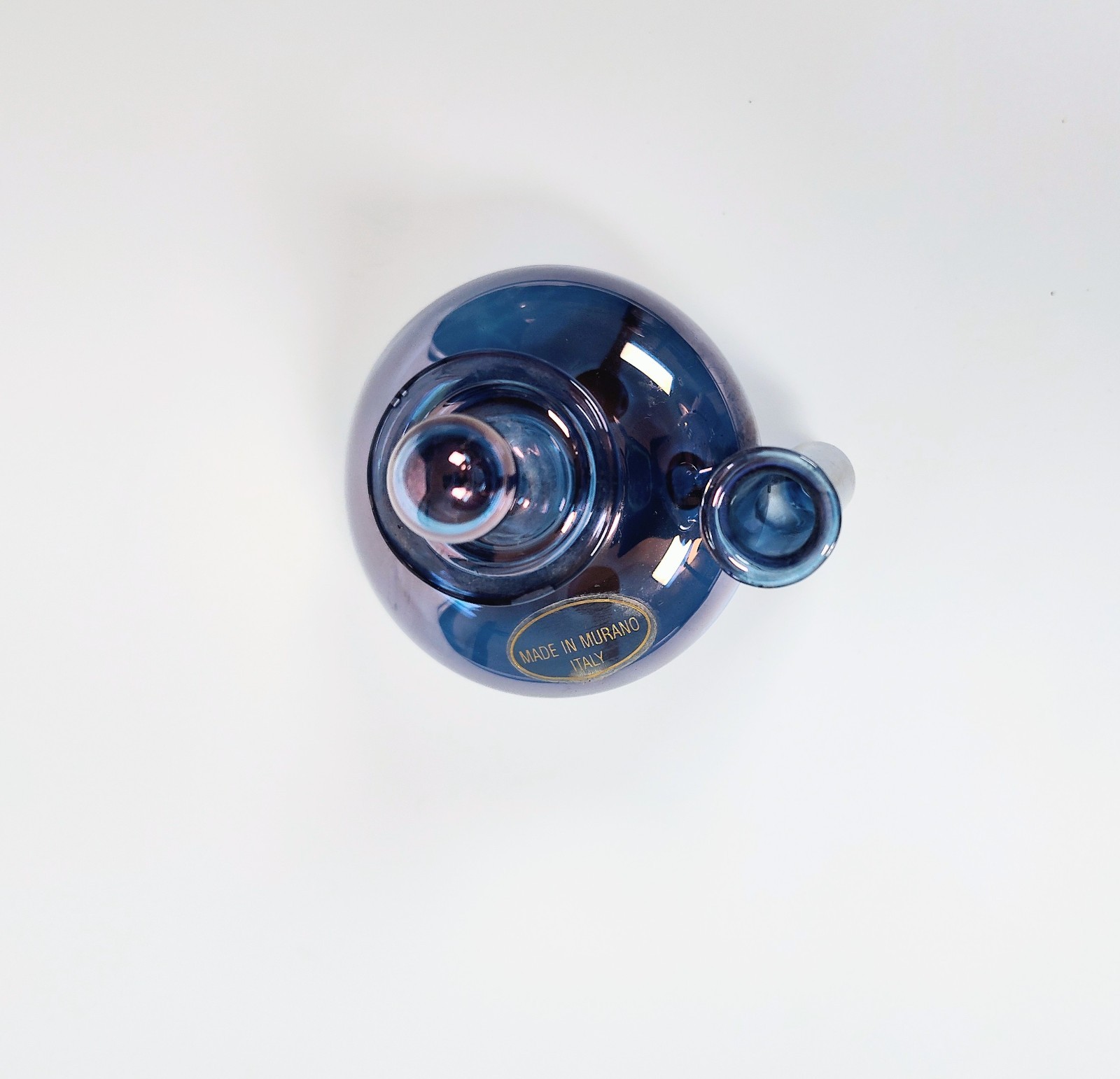 Rare 1960's Murano Glass Inkwell & Dip Pen Set – Cobalt Iridescent Signed Italy