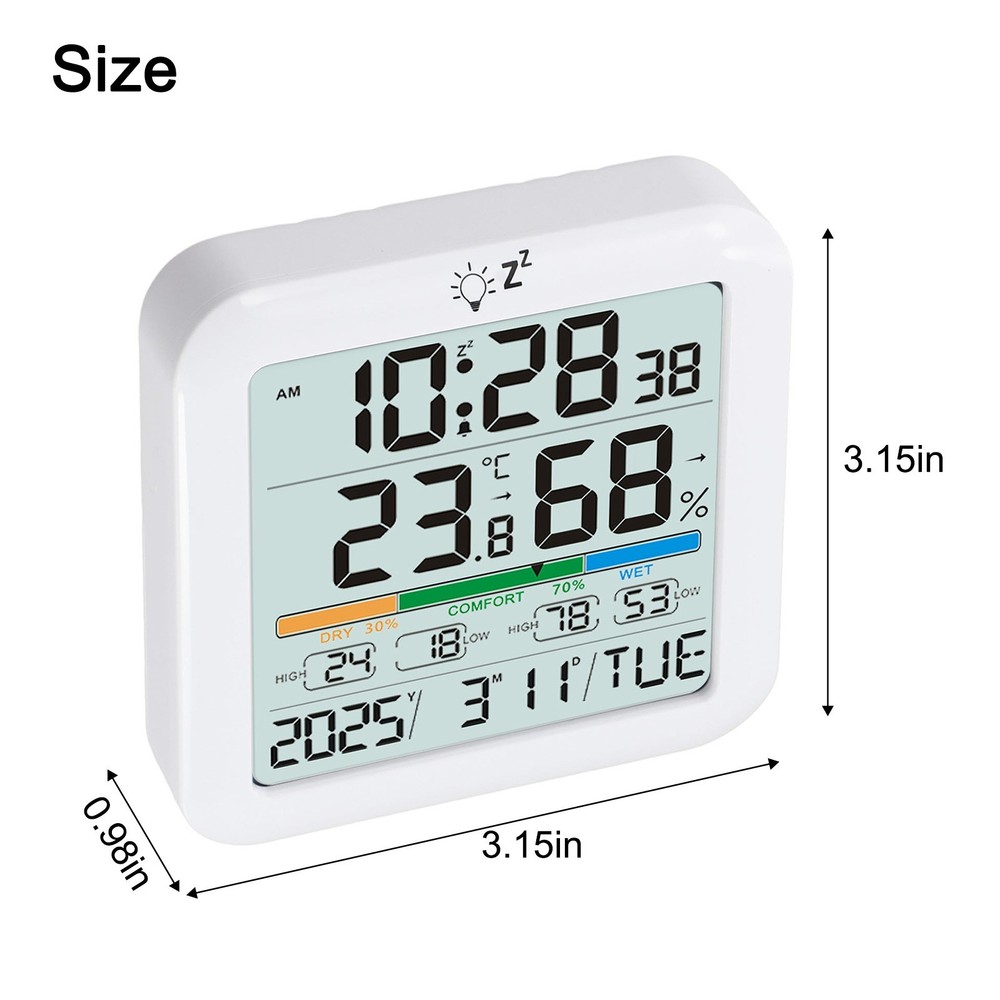 Indoor Thermometer Backlit Display Home Decor Alarm Function Battery Powered
