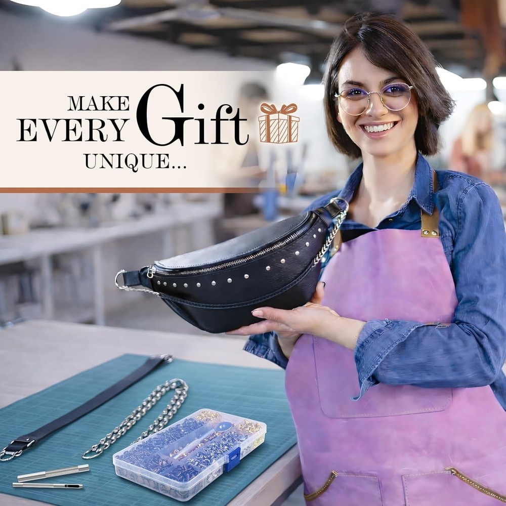 Durable 240 Set Leather Rivets in Brass - Includes Setting Tools & Storage