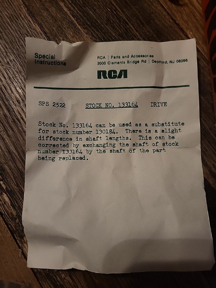 RCA 133164 DRIVE ASSEMBLY