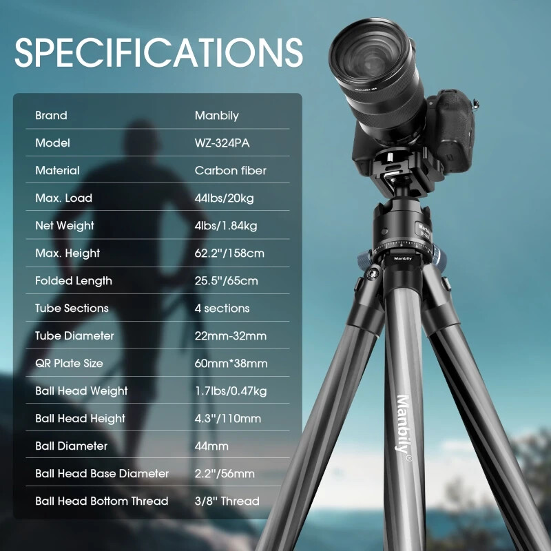 Manbily Carbon Fiber Tripod for Shooting & Camera Picatinny Arca Swiss Adapter