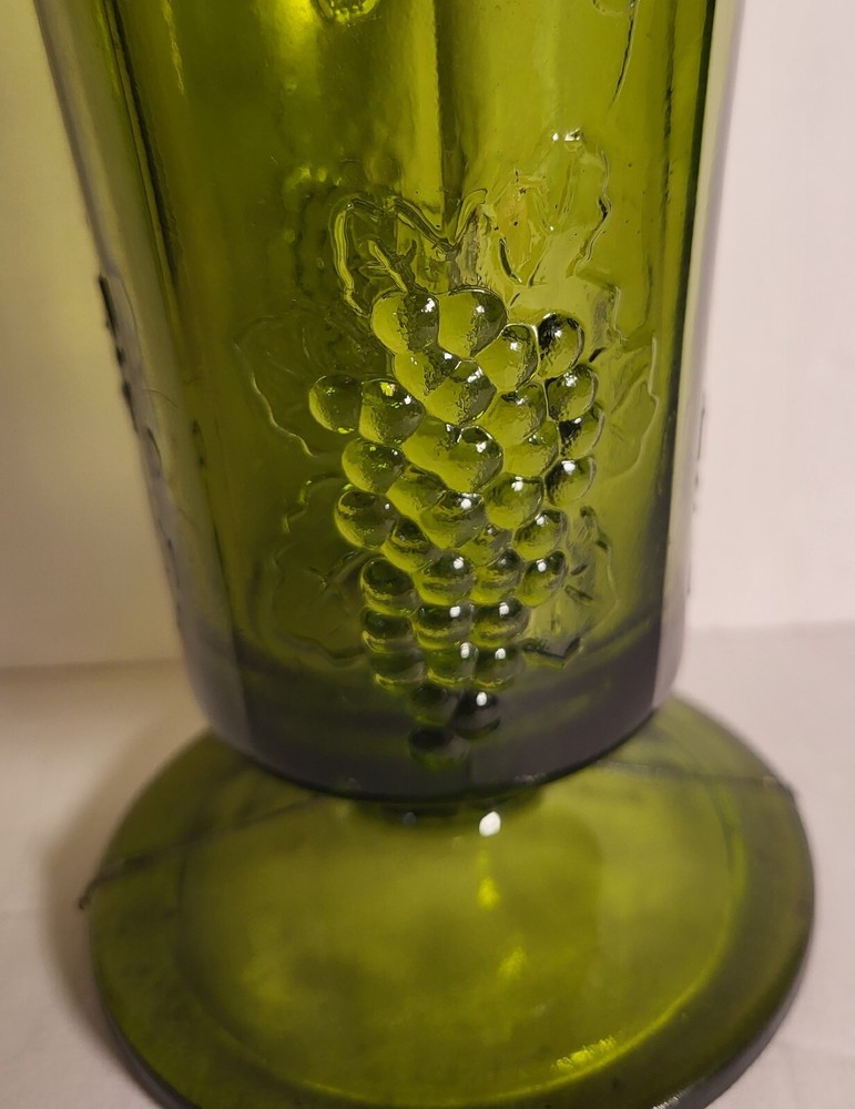 Vintage Embossed Grape Emerald Green Vase