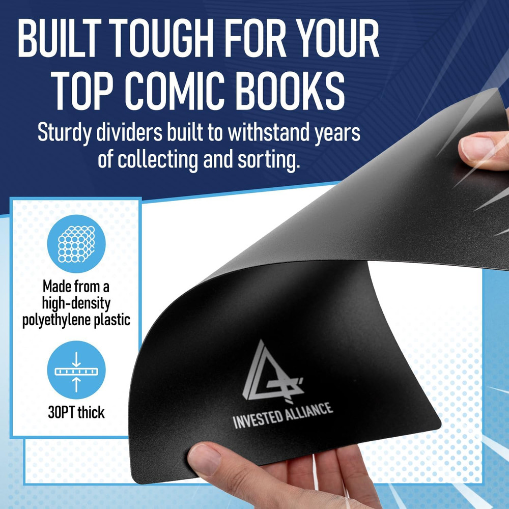 Black Comic Dividers (10 Pack) | 30PT Polyethylene Plastic, Bins, Cabinets, Lib