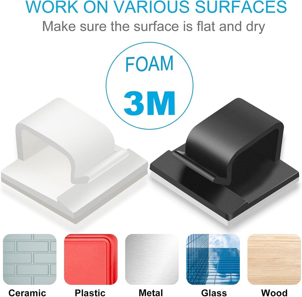 100 PCS Adhesive Cable Clips White (Small & Large), Small&Large,