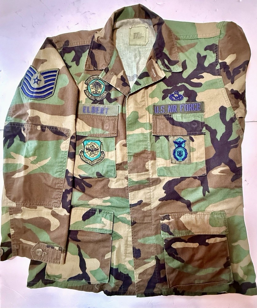 Vintage U.S. Air Force Woodland BDU Jacket ELBERT Master Sergeant Medium Regular