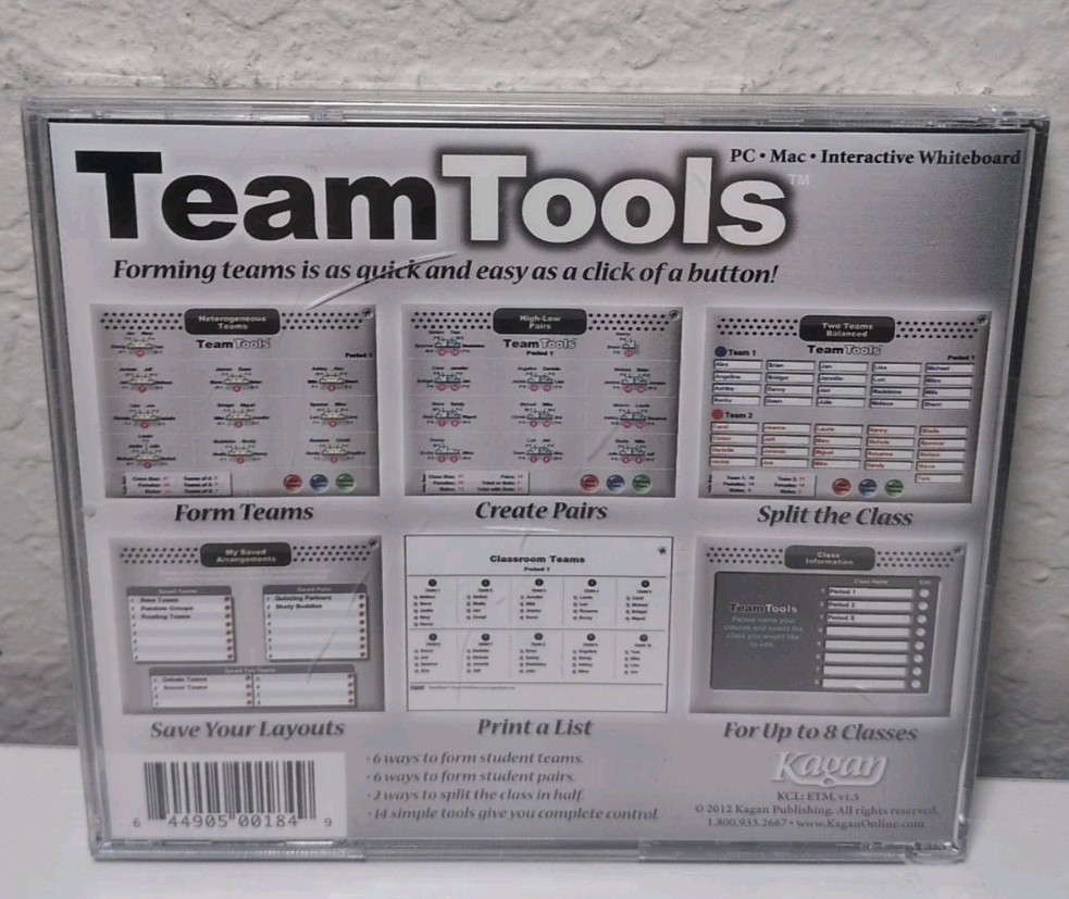 Kagan Team Tools CD Mac PC V2.2.0 Cooperative Learning Team Building Easy NEW