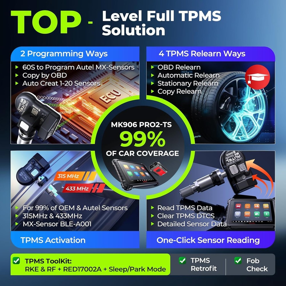 2026 Autel MK906S PRO2-TS Tire Pressure Diagnotics TPMS Programming BLE Sensor