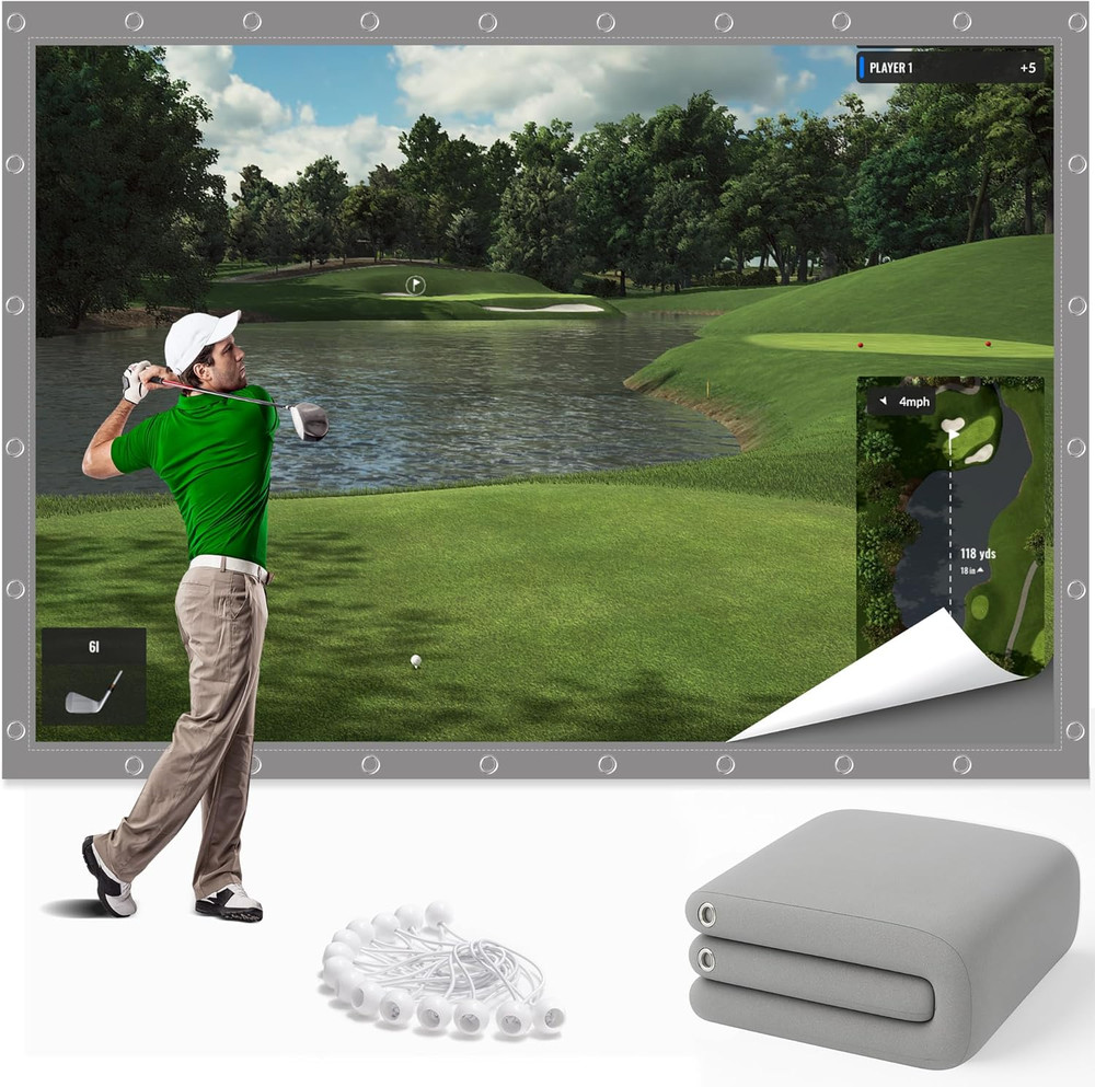 Grey Golf Simulator Impact Screen, 3D Air Mesh Projector Screen, Golf Practice H