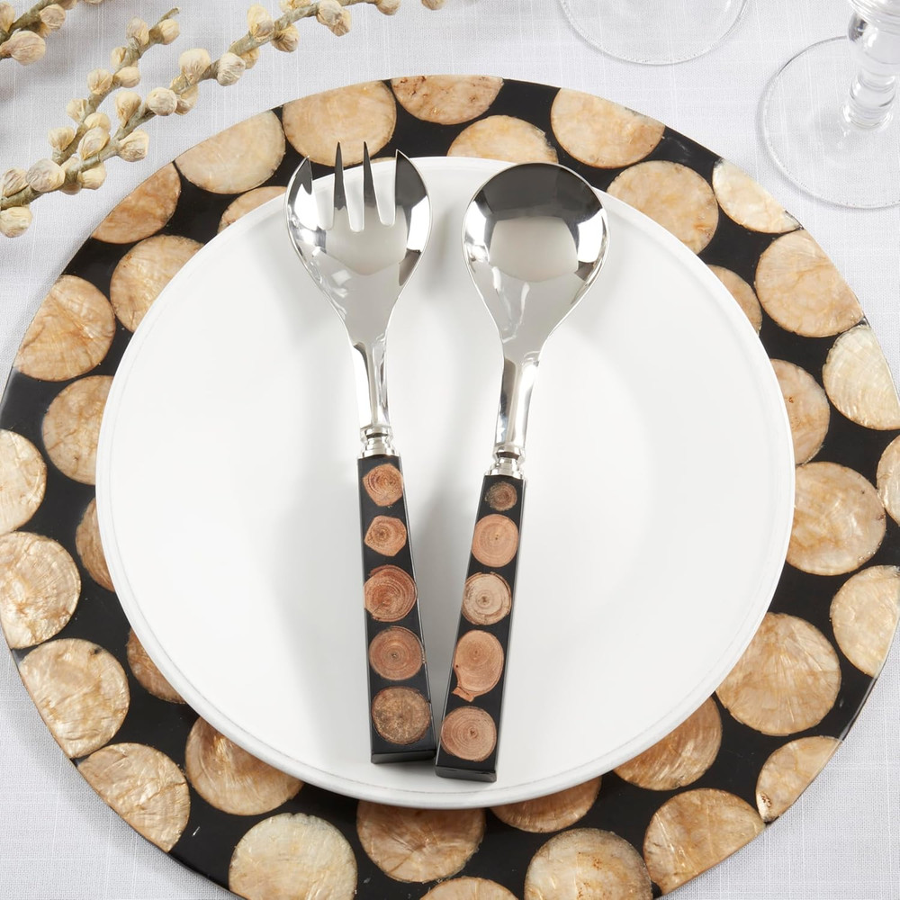 Artisan Wood & Resin Salad Server Set