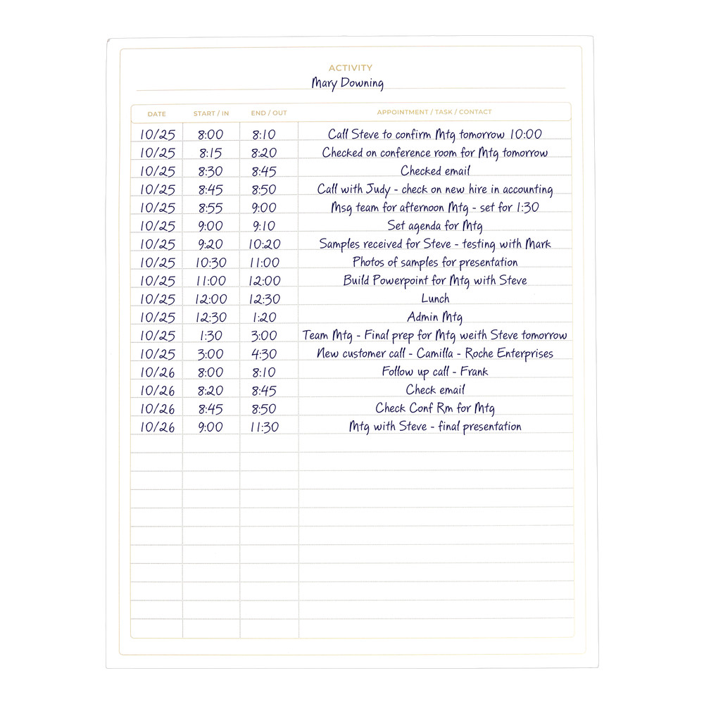 Notepad Log Comprehensive 50-Page Activity Log with Gold Text and Highlights