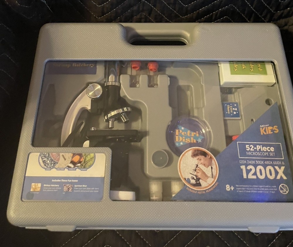 IQ Crew 52-Piece Microscope Set Shrimp Hatchery Science Kit Complete with Case