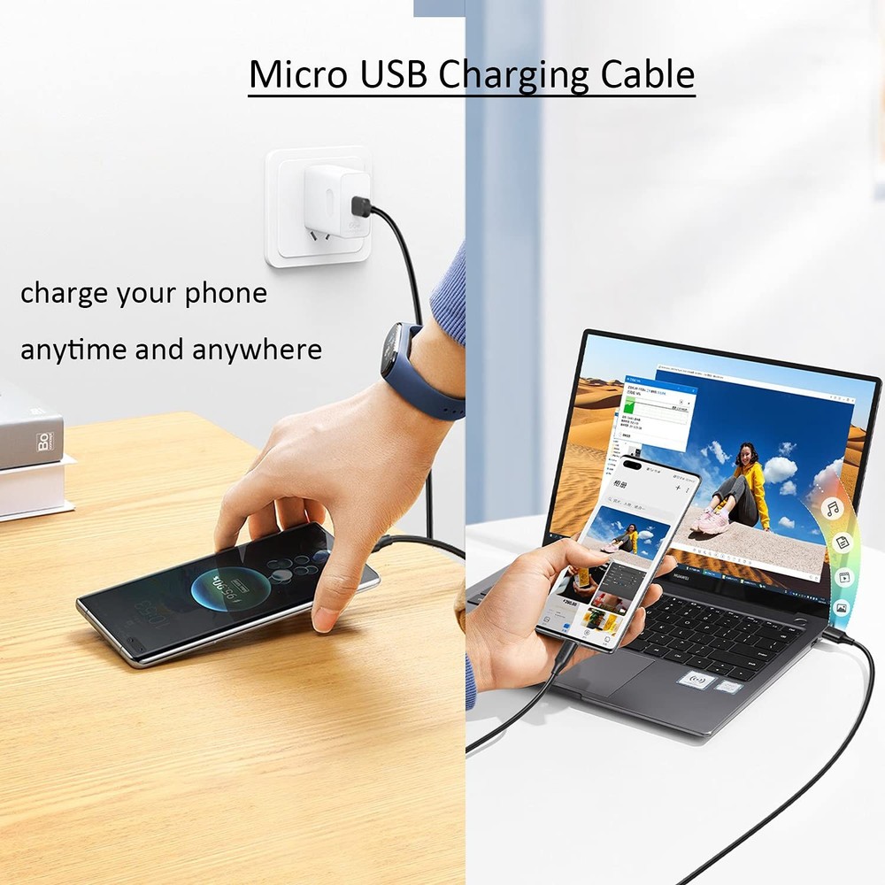 Pocxwa USB-A to Micro USB Charging Cable, 480Mbps Data Sync, 2.0 2-Pack