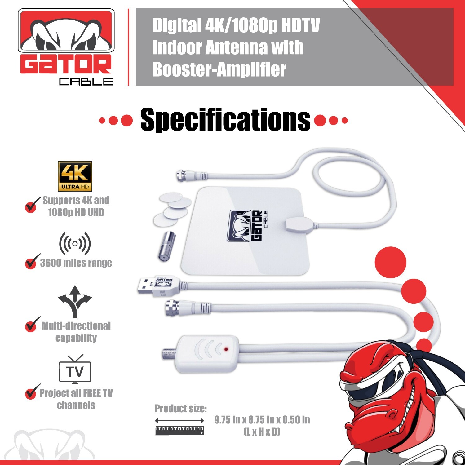 Digital TV Antenna HDTV 4K 1080p Indoor Amplifier 3600 Miles Long Signal Range