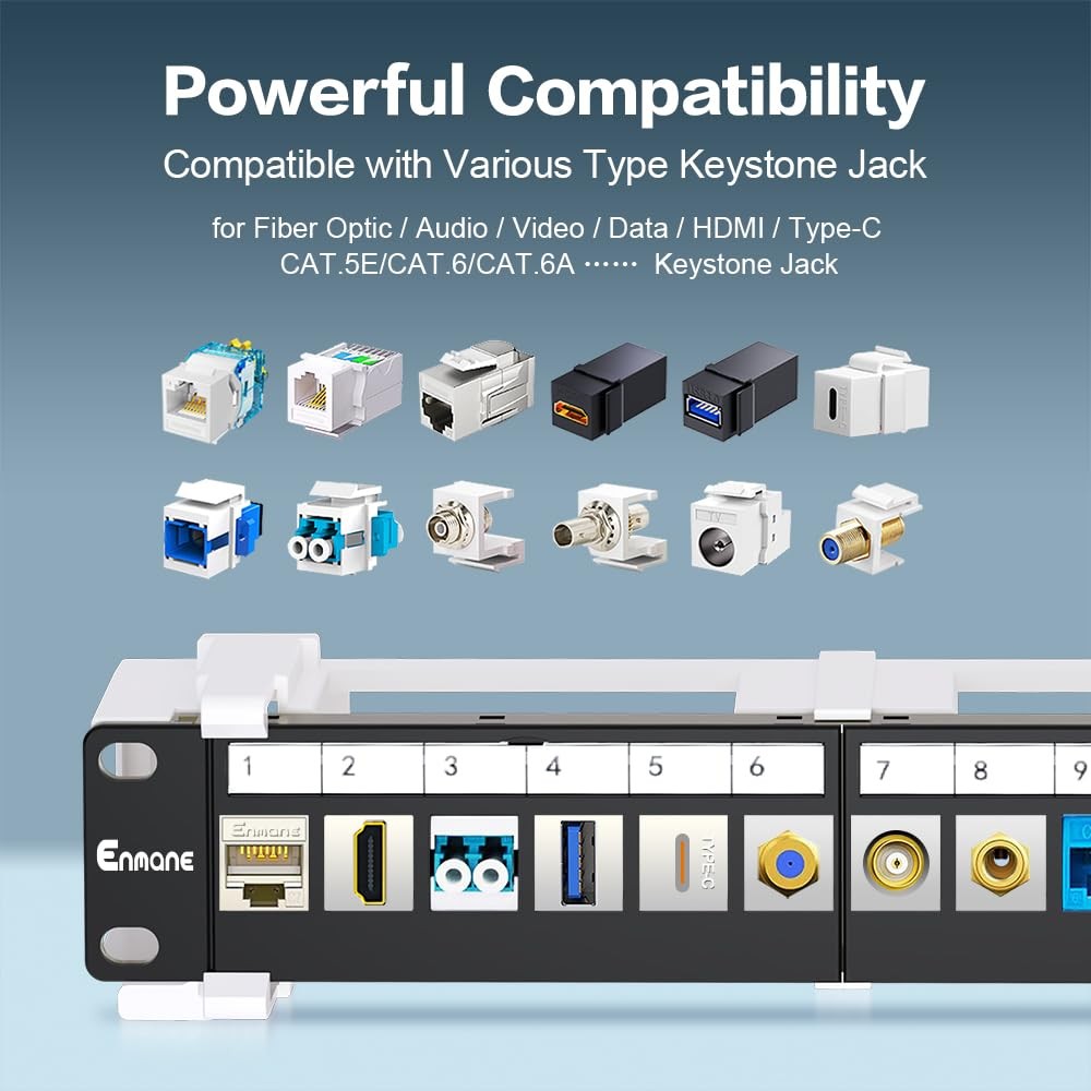 12 Port Blank Keystone Patch Panel Wall Mount 10inch with 89D Bracket Etherne...