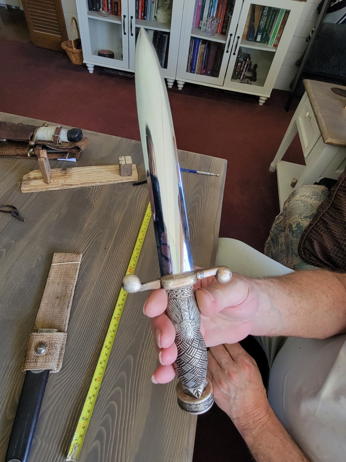 UNIQUE! Vintage Nickle Silver Dagger with Sheath & Frog! Spanish?