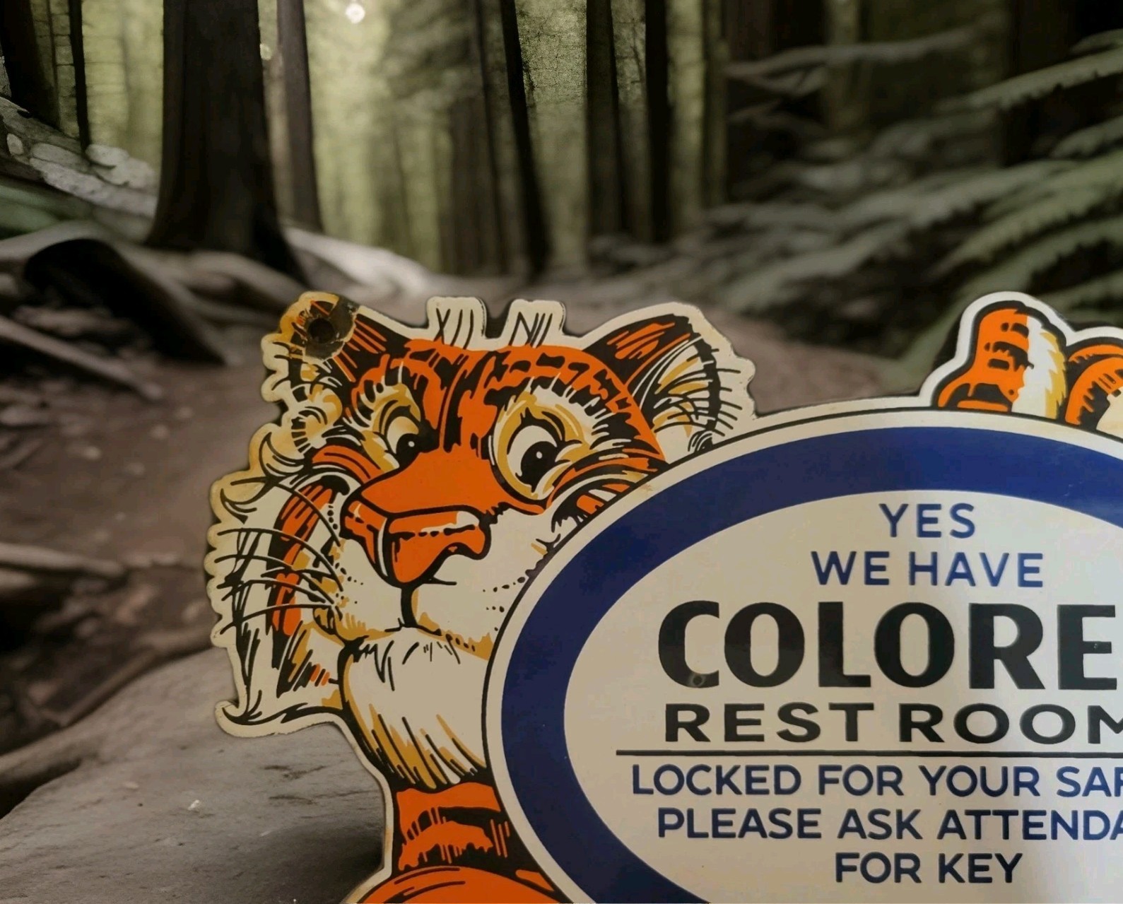 Vintage Esso Gasoline Porcelain Sign 1959 Restroom Key Gas Station Attendant Key