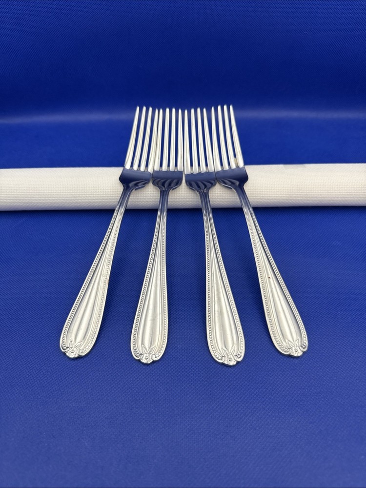Temp-Tations OLD WORLD BEAD Dinner Fork Stainless Round Tip Silverware Flatware