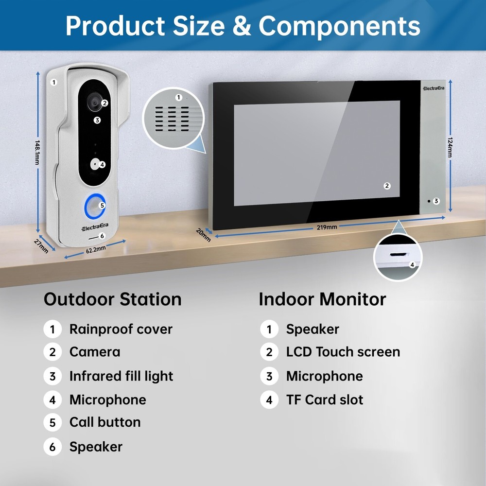ElectraEra Video Intercom System, 7 Inches Touch Screen Video Doorbell