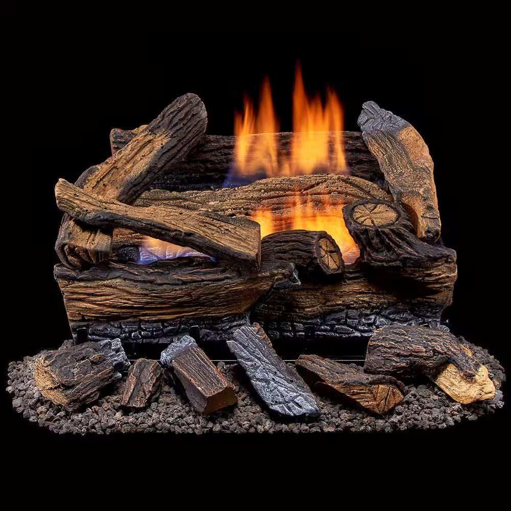 18 In. Ventless 30,000 BTU Split Red Oak Dual Fuel Gas Log Set with Remote Contr