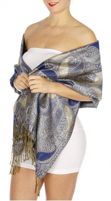 Fashion Metallic Paisley Pashmina Scarf Shawl Wrap 15 SOLID COLORS! Supper Shiny