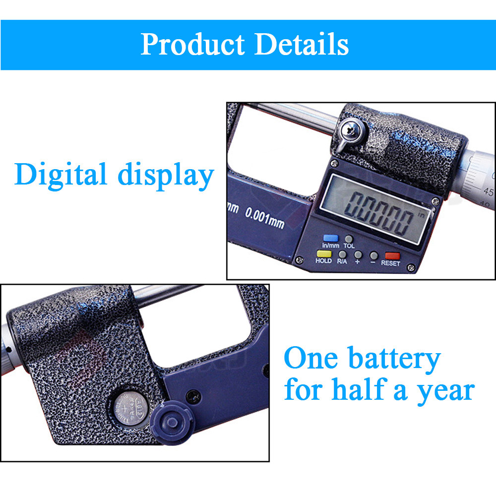 7 Key Digital Electronic Outside Micrometer Caliper 0-25mm/0-1" 0.00005"/0.001mm