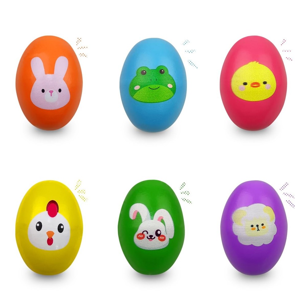 6 Pack Easter Wooden Shake Eggs Percussion Musical Easter Eggs Shakers for To...