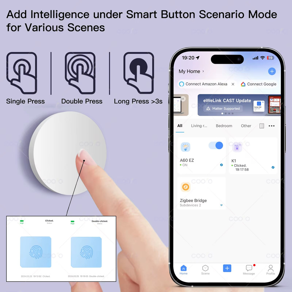 Ewelink Zigbee Smart Push Button Wireless Switch Include Battery Remote Control