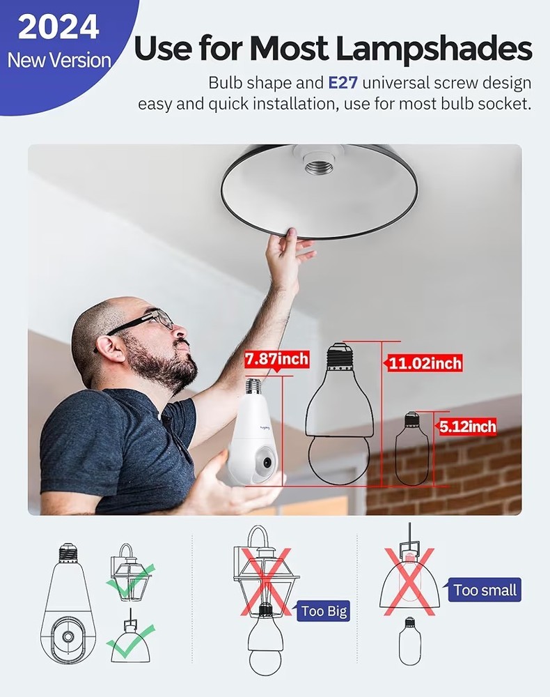 2K Wireless Light Bulb Security Cameras with Motion Detection & Night Vision