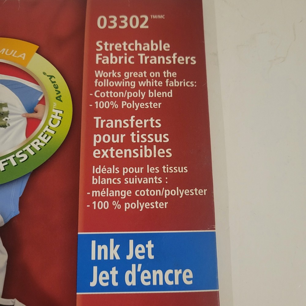 Avery 03302 Stretchable Fabric Iron-on Transfers 5 Sheets
