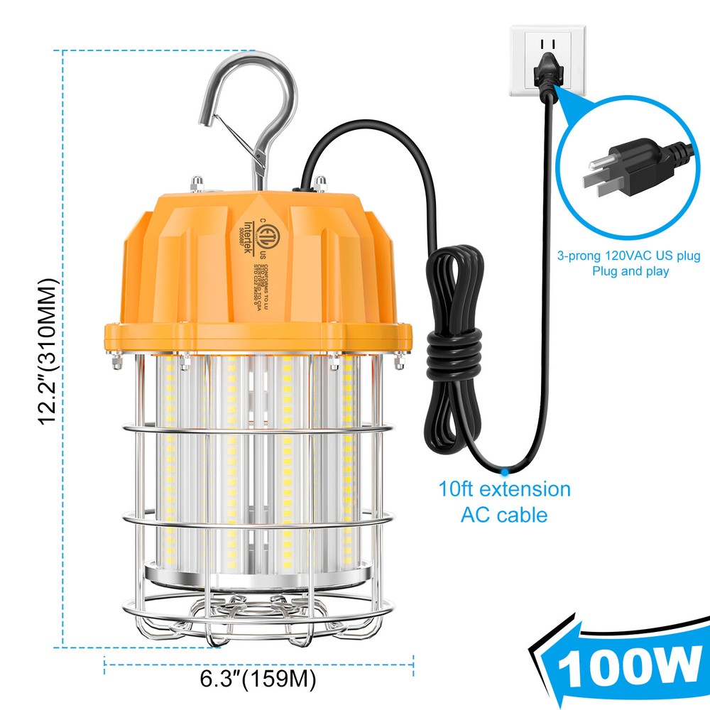 100W LED Temporary Work Light Portable Garage Workroom Construction Lights 5000K