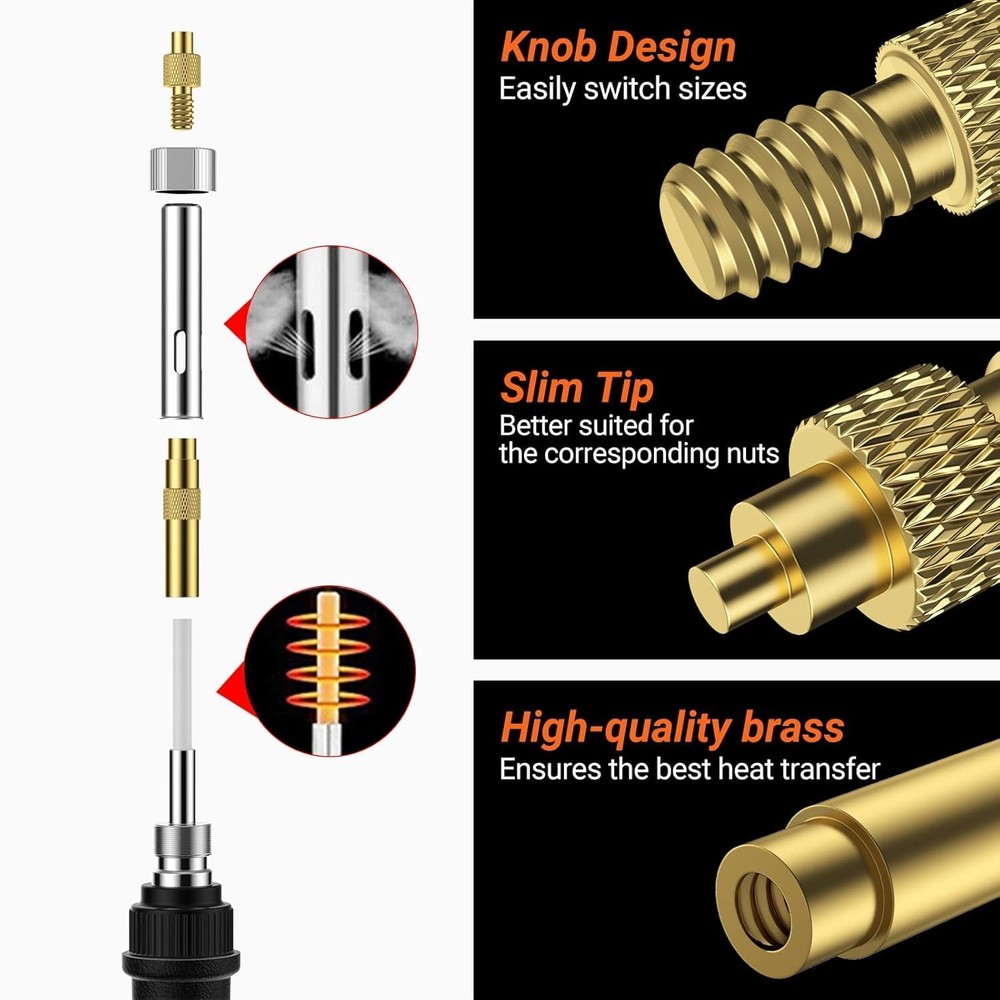 Heat-Set Insert Tip Set - Soldering Iron with 235Pcs Thread Inserts, 2Pcs M3 ...